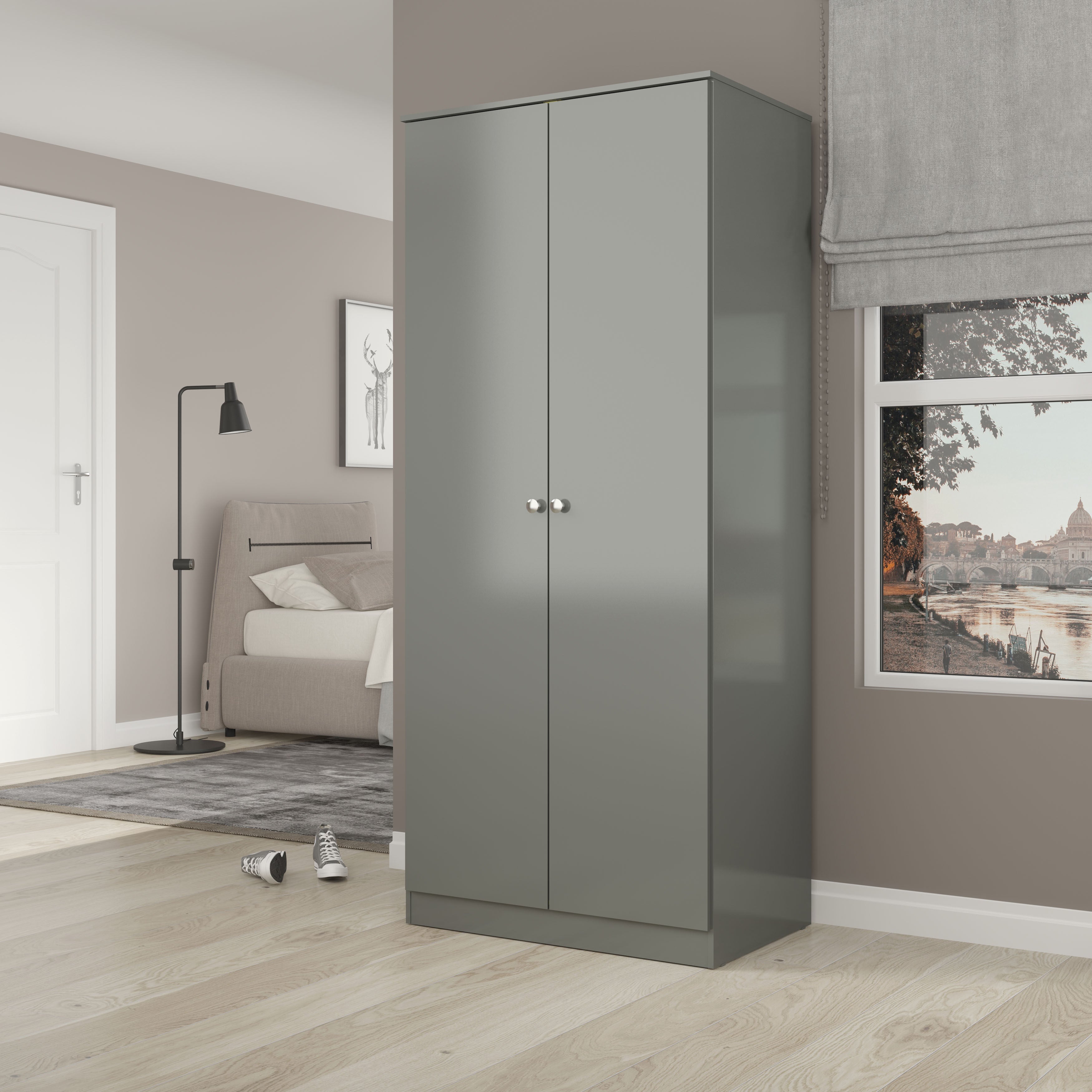 Denver 2 Door Wardrobe - Grey Gloss