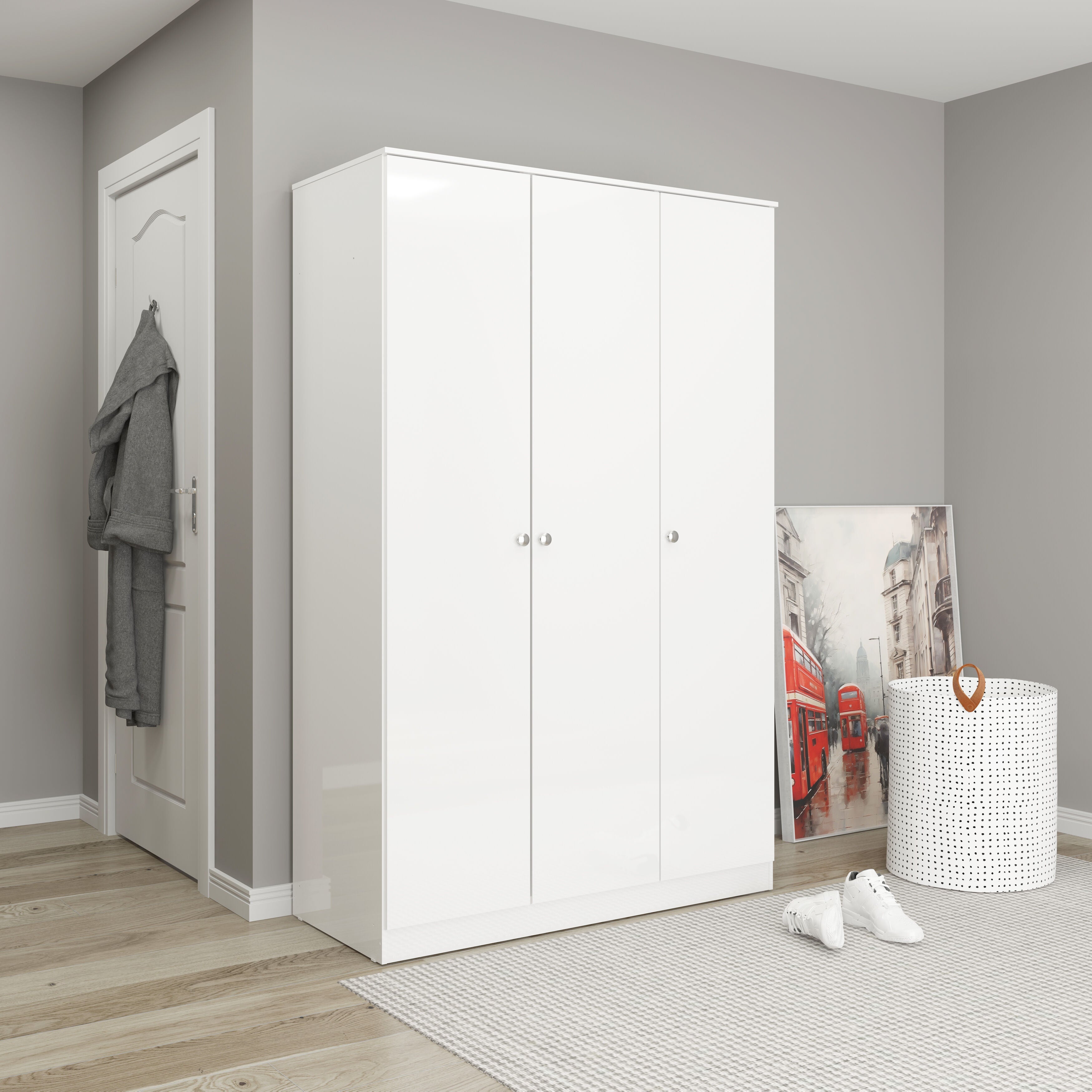 Denver 3 Door Wardrobe - White Gloss