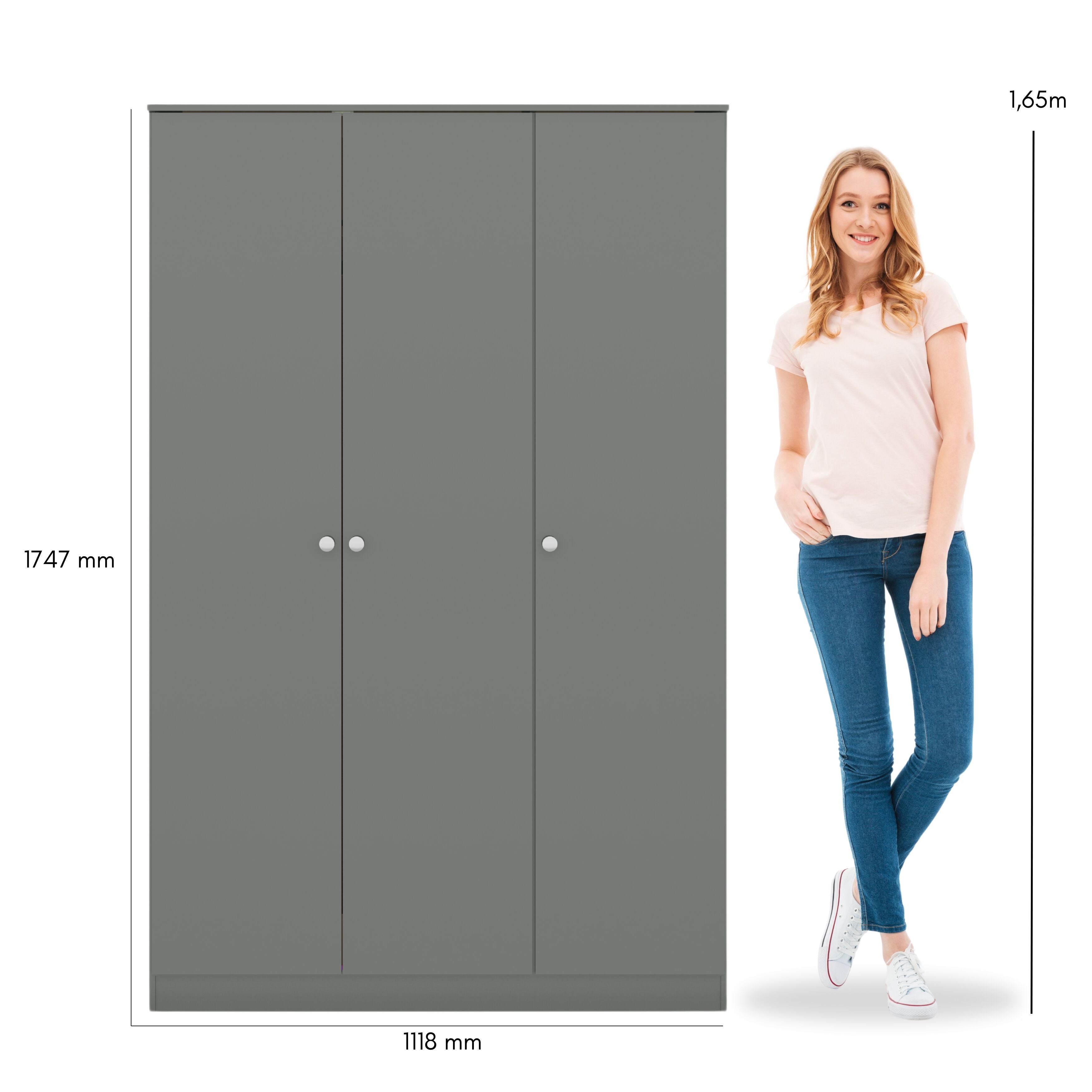 Denver 3 Door Wardrobe - Grey Gloss