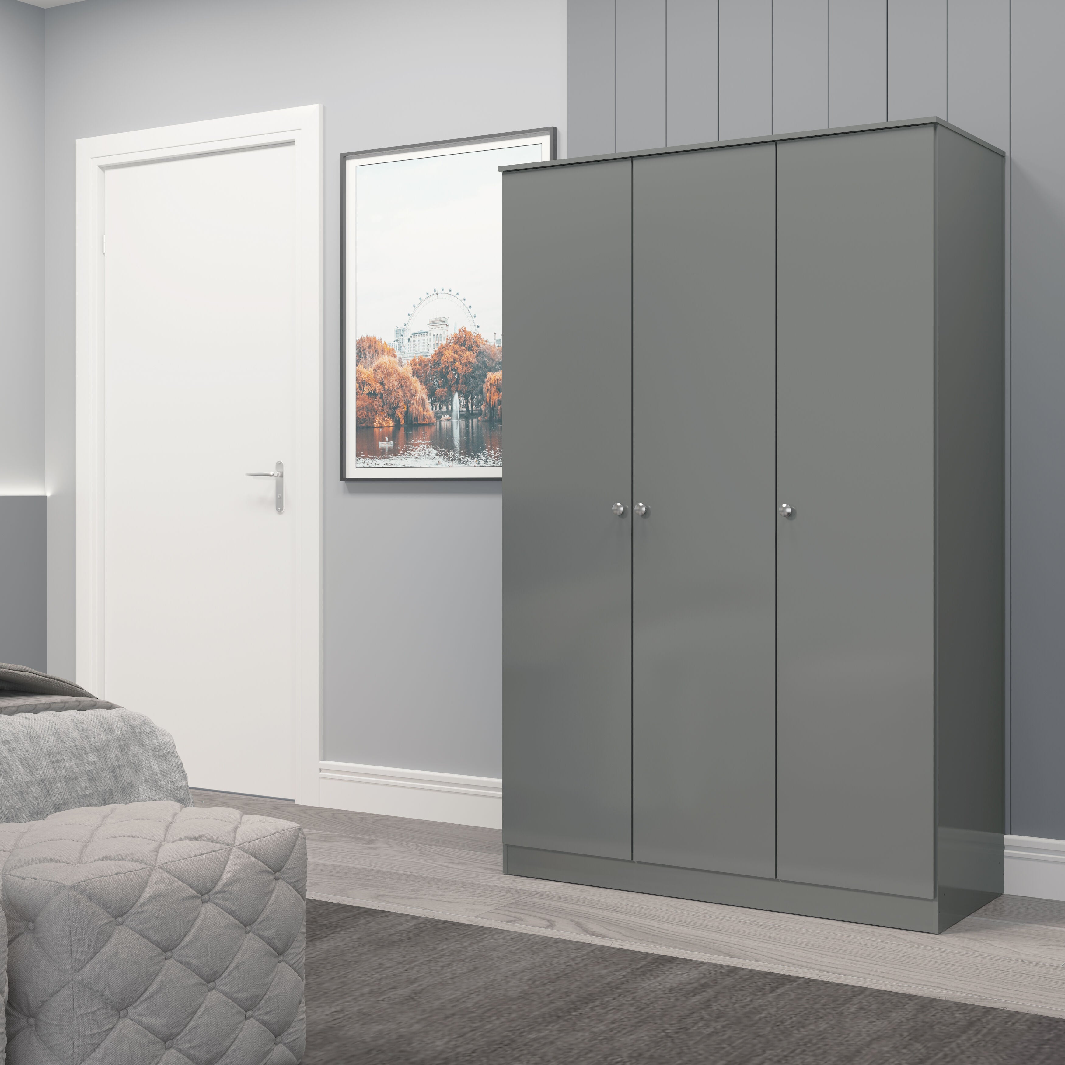 Denver 3 Door Wardrobe - Grey Gloss