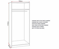 Denver 2 Door Wardrobe - White/Blue Gloss