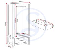 Windsor 2 Door 1 Drawer Wardrobe - Pebble Grey/Oak