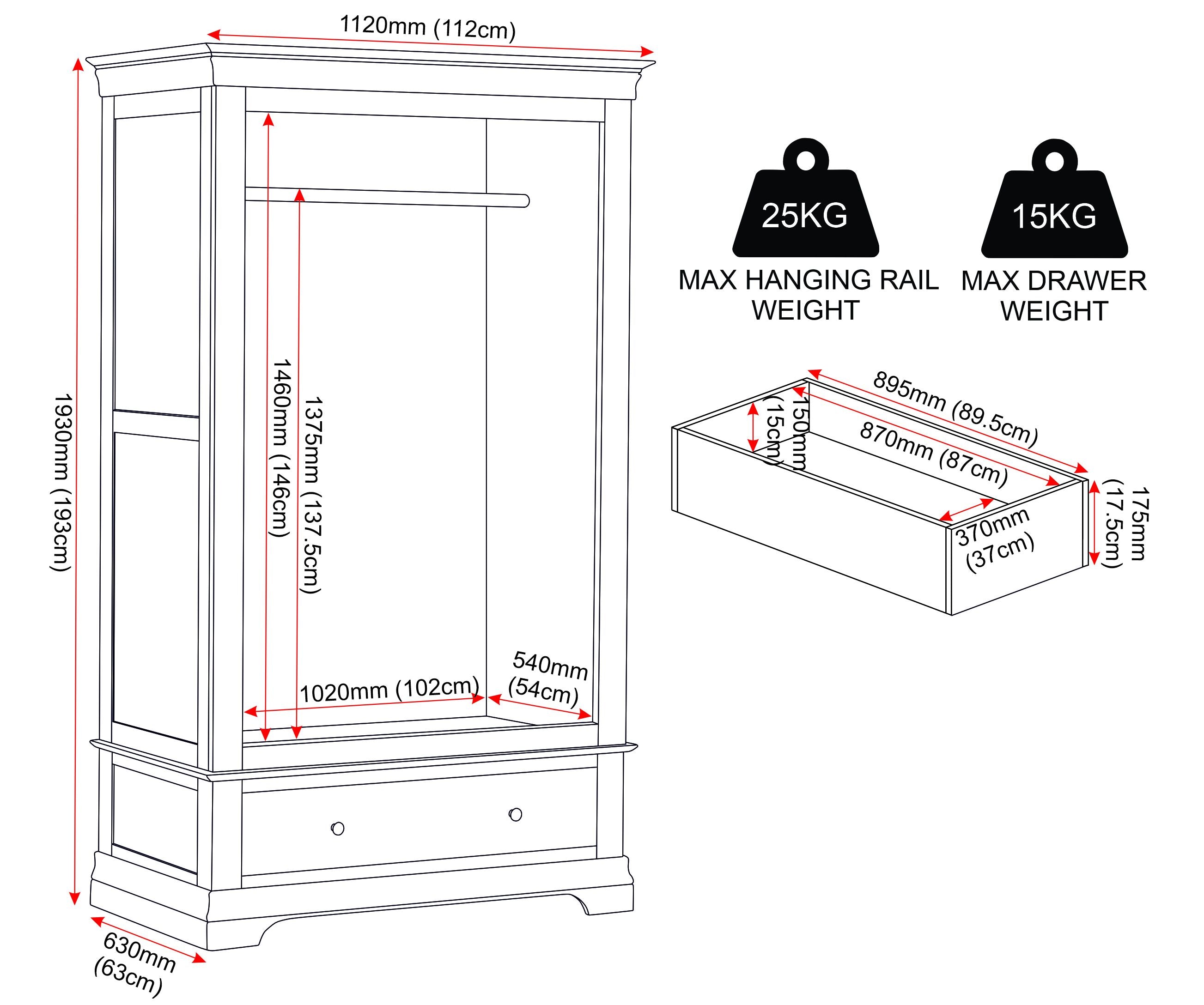Bordeaux 2 Door Wardrobe - Pebble Grey