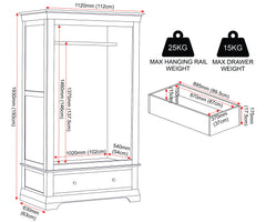 Bordeaux 2 Door Wardrobe - Pebble Grey