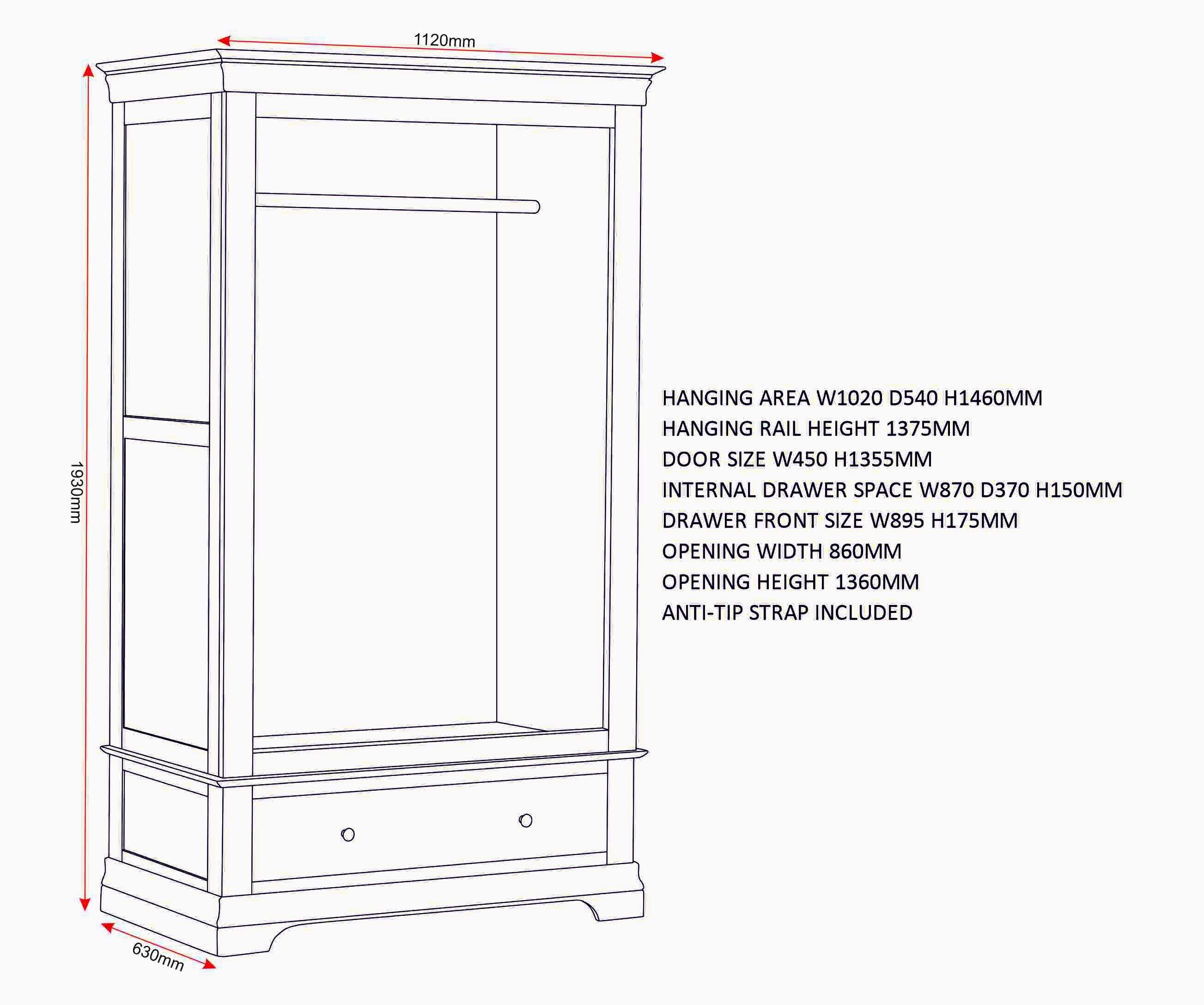Bordeaux 2 Door Wardrobe - Pebble Grey