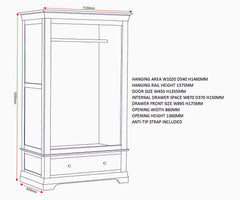 Bordeaux 2 Door Wardrobe - Ivory