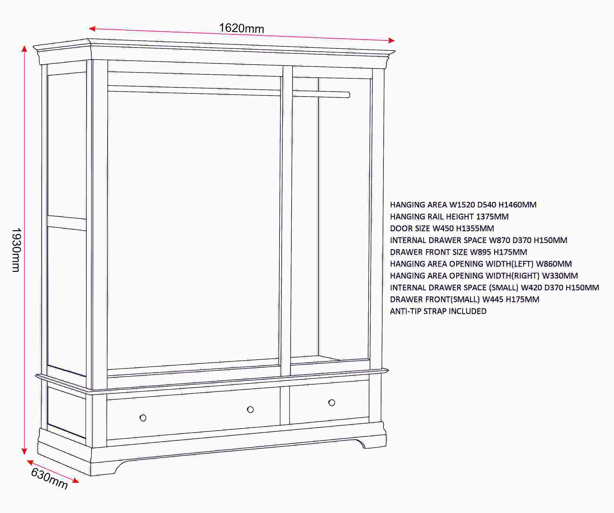 Bordeaux 3 Door Wardrobe - Pebble Grey