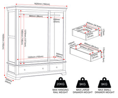 Bordeaux 3 Door Wardrobe - Ivory