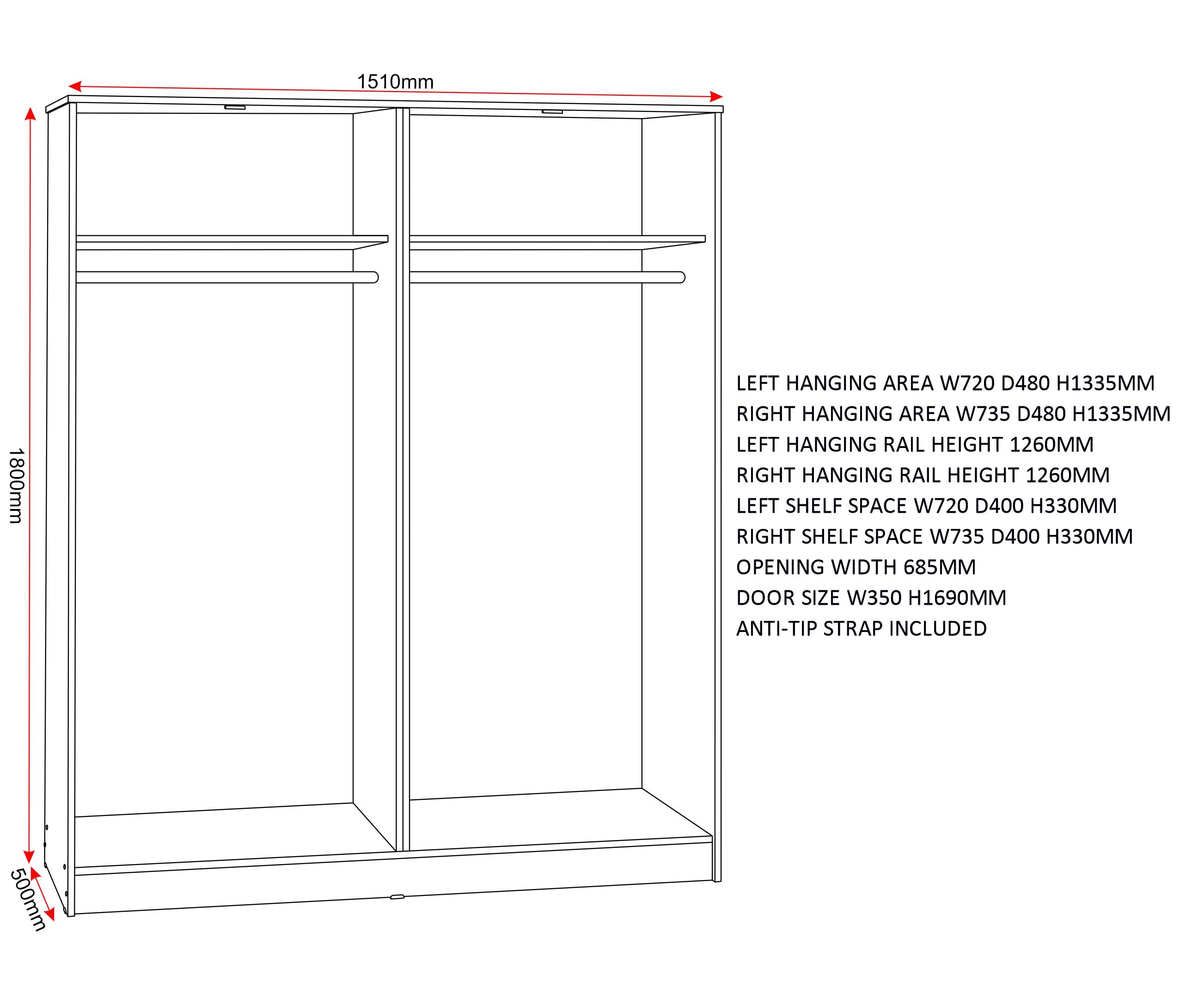 Malvern 4 Door Wardrobe - Black