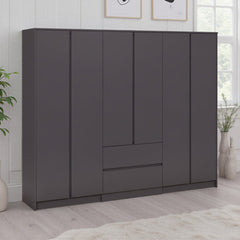 Malvern 6 Door 2 Drawer Wardrobe - Grey