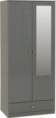 Denver 2 Door 1 Drawer Mirrored Wardrobe - Grey Gloss
