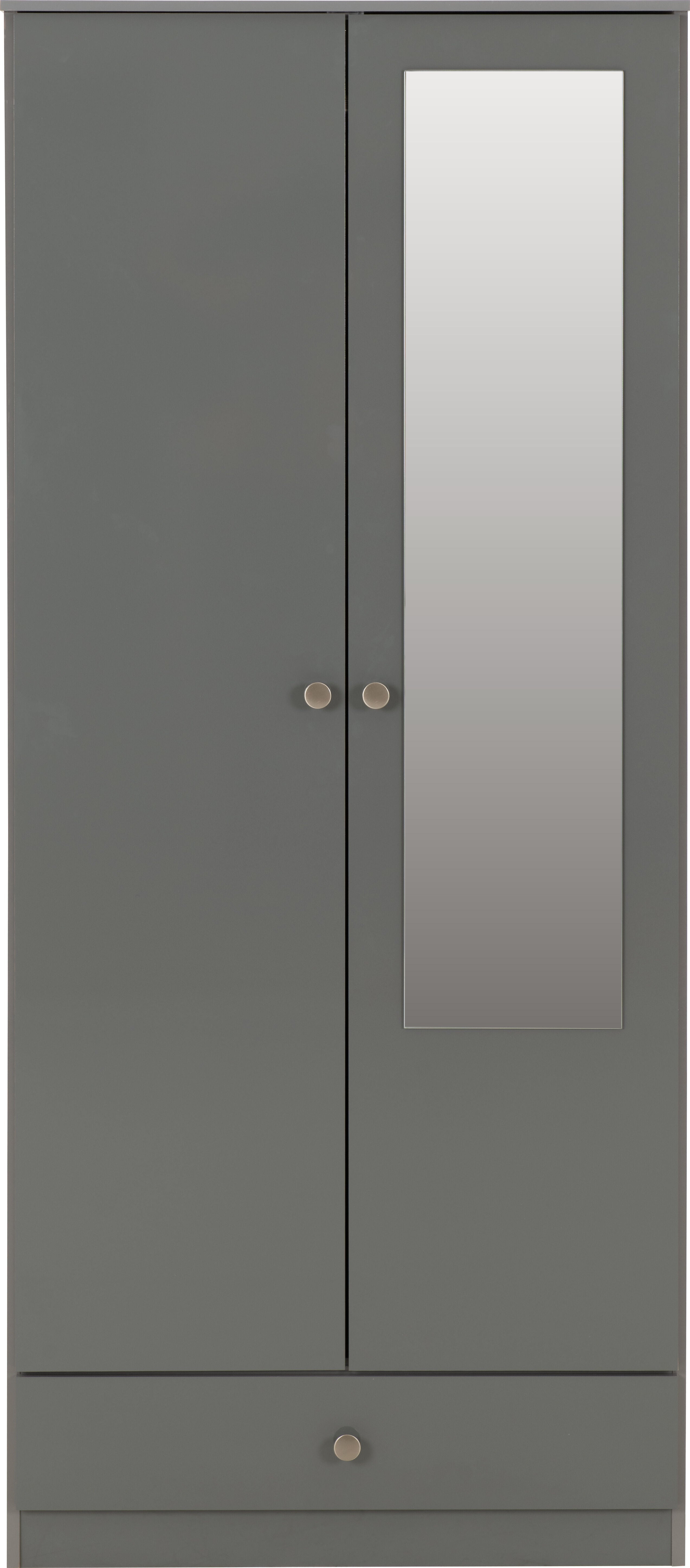 Denver 2 Door 1 Drawer Mirrored Wardrobe - Grey Gloss