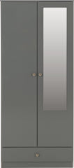 Denver 2 Door 1 Drawer Mirrored Wardrobe - Grey Gloss