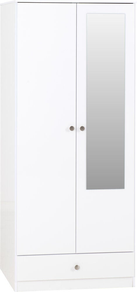 Denver 2 Door 1 Drawer Mirrored Wardrobe - White Gloss