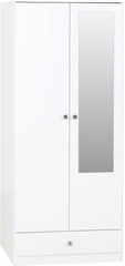 Denver 2 Door 1 Drawer Mirrored Wardrobe - White Gloss