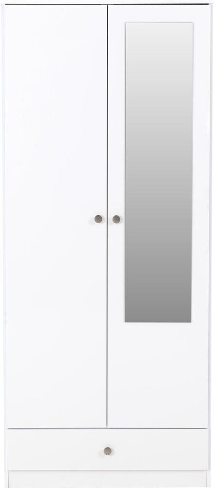 Denver 2 Door 1 Drawer Mirrored Wardrobe - White Gloss