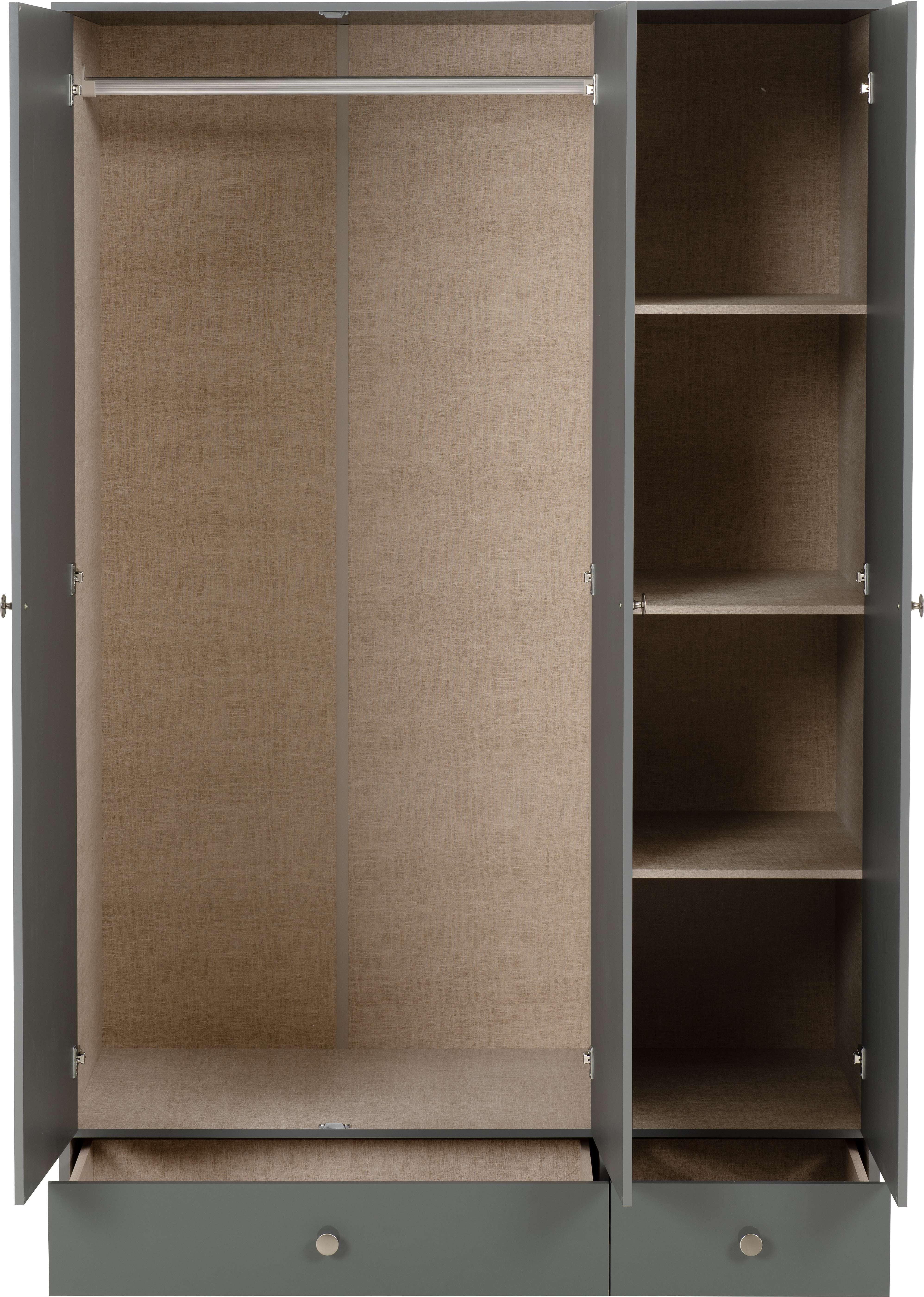 Denver 3 Door 2 Drawer Mirrored Wardrobe - Grey Gloss