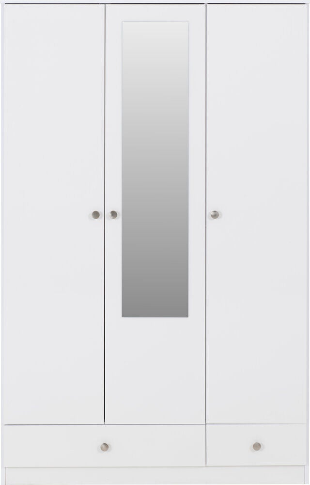 Denver 3 Door 2 Drawer Mirrored Wardrobe - White Gloss