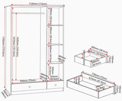Denver 3 Door 2 Drawer Mirrored Wardrobe - White Gloss