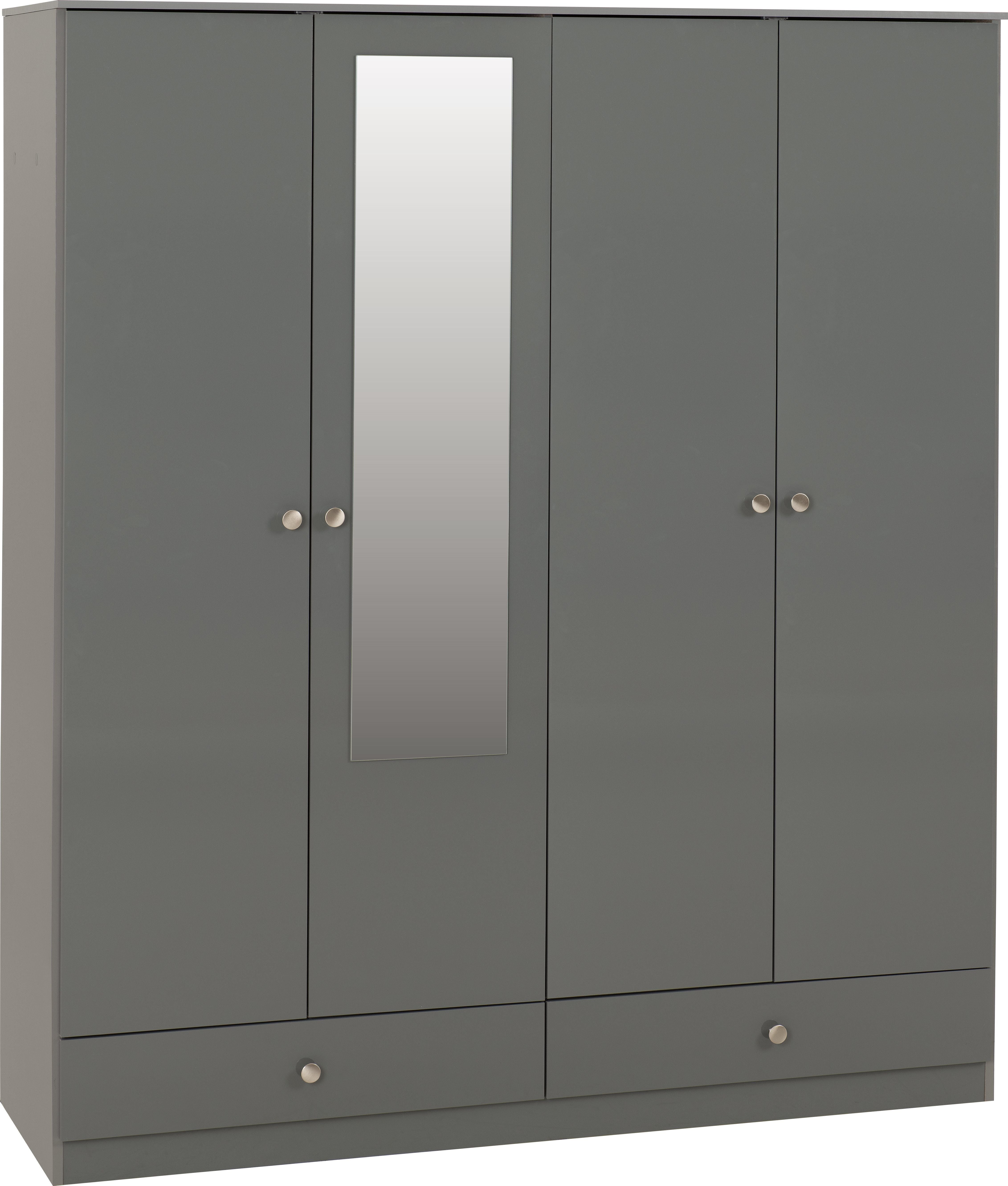 Denver 4 Door 2 Drawer Mirrored Wardrobe - Grey Gloss