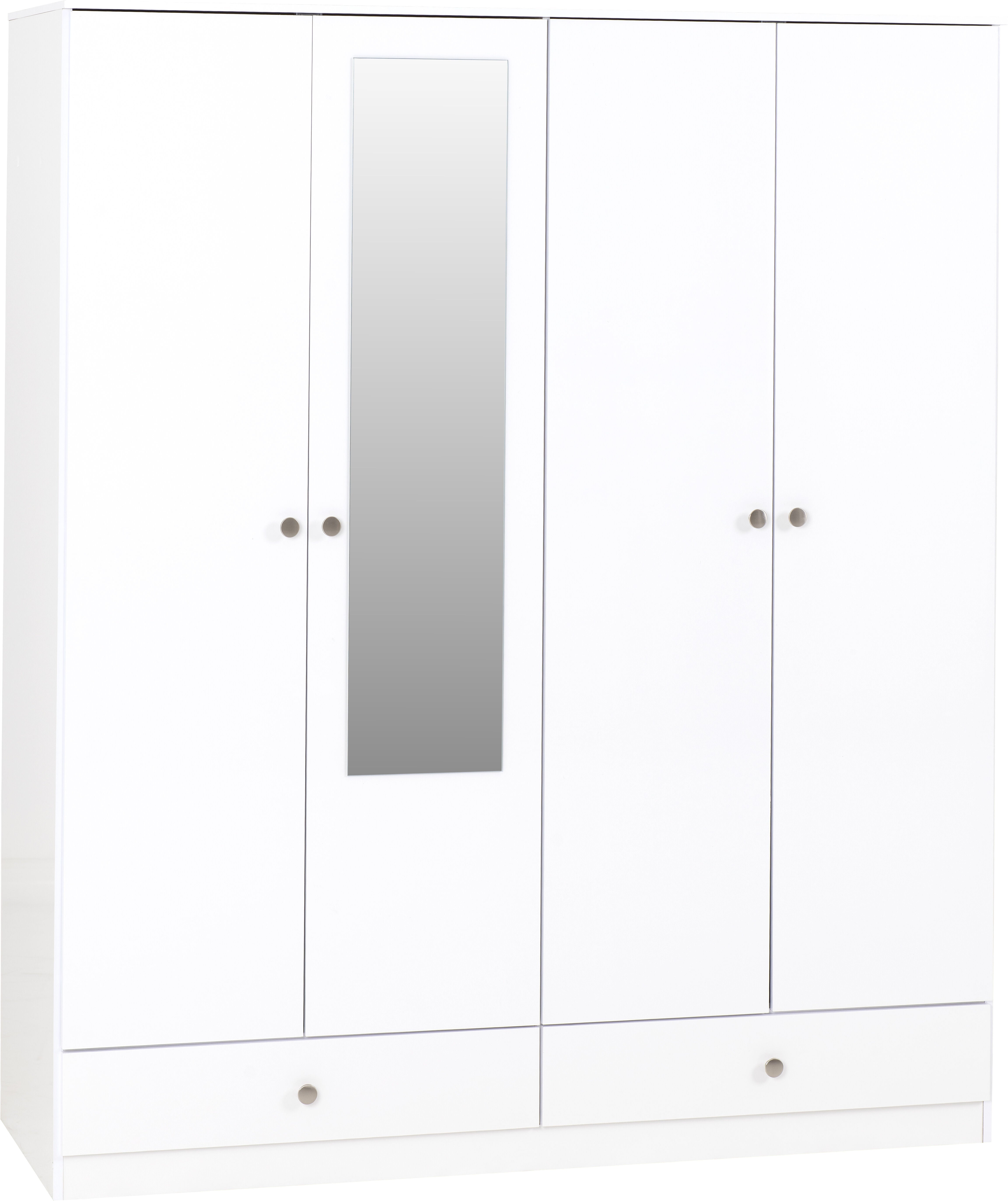 Denver 4 Door 2 Drawer Mirrored Wardrobe - White Gloss