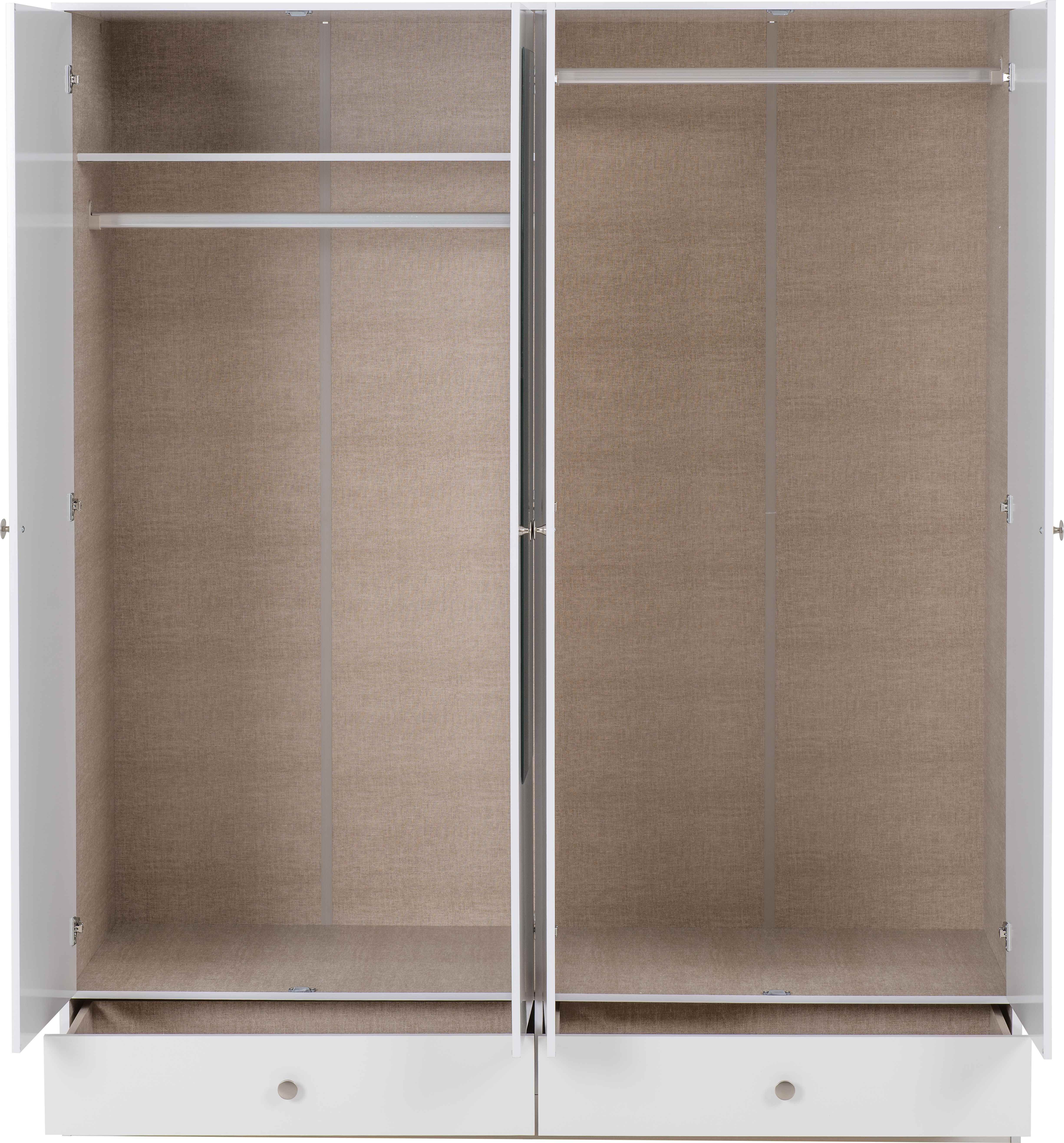 Denver 4 Door 2 Drawer Mirrored Wardrobe - White Gloss