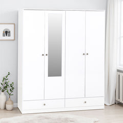 Denver 4 Door 2 Drawer Mirrored Wardrobe - White Gloss