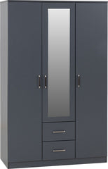 Dakota 3 Door 2 Drawer Mirrored Wardrobe - Dark Grey