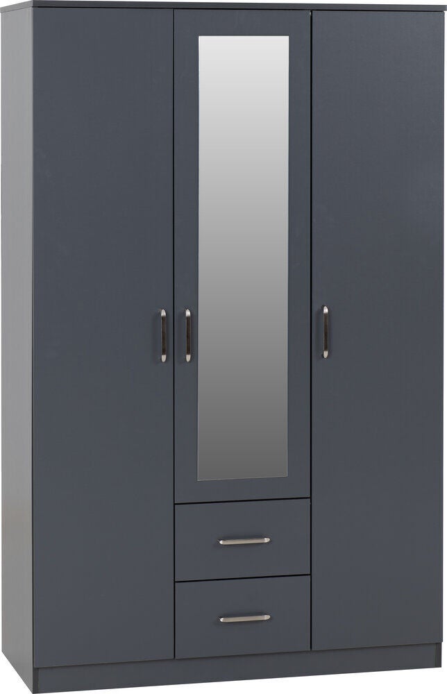 Dakota 3 Door 2 Drawer Mirrored Wardrobe - Dark Grey