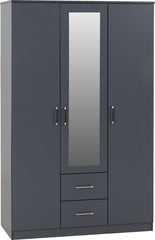 Dakota 3 Door 2 Drawer Mirrored Wardrobe - Dark Grey