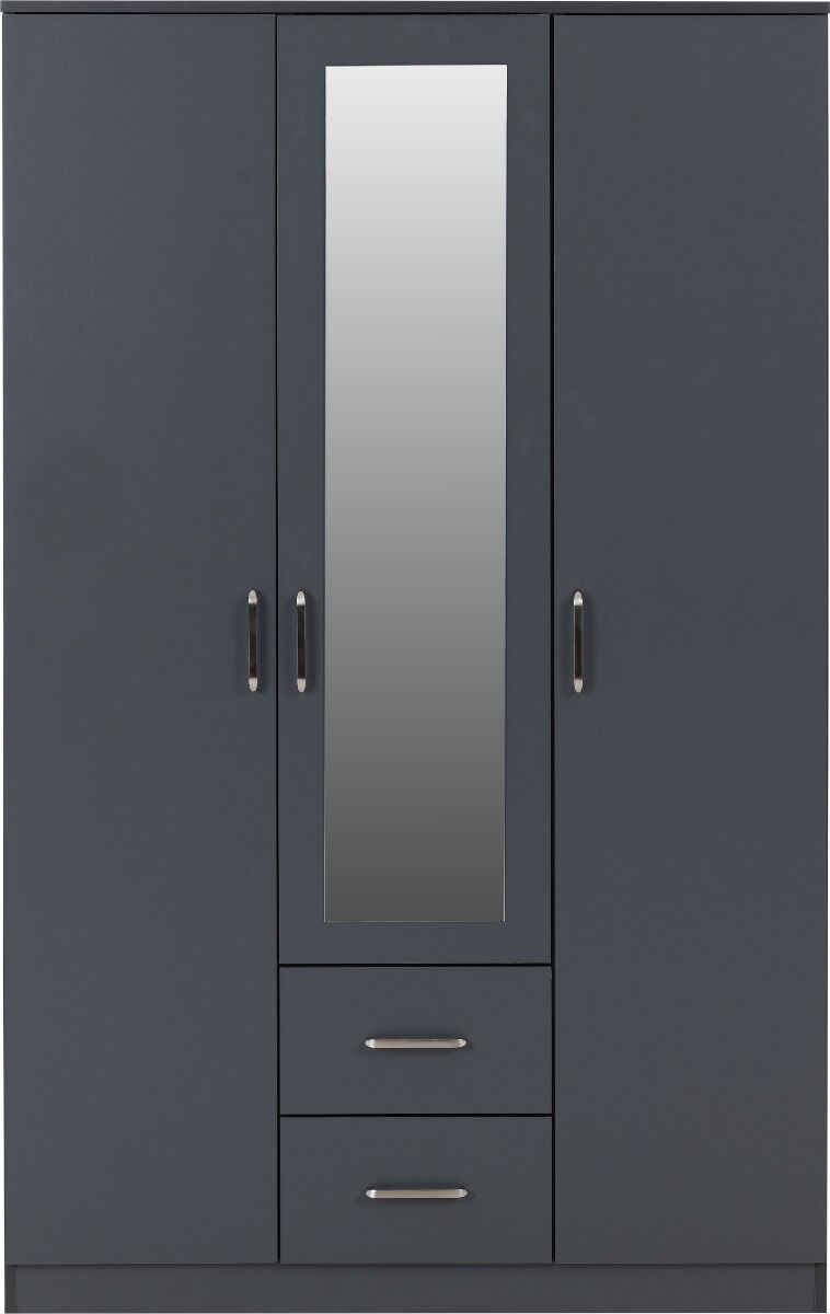 Dakota 3 Door 2 Drawer Mirrored Wardrobe - Dark Grey