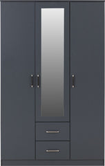 Dakota 3 Door 2 Drawer Mirrored Wardrobe - Dark Grey