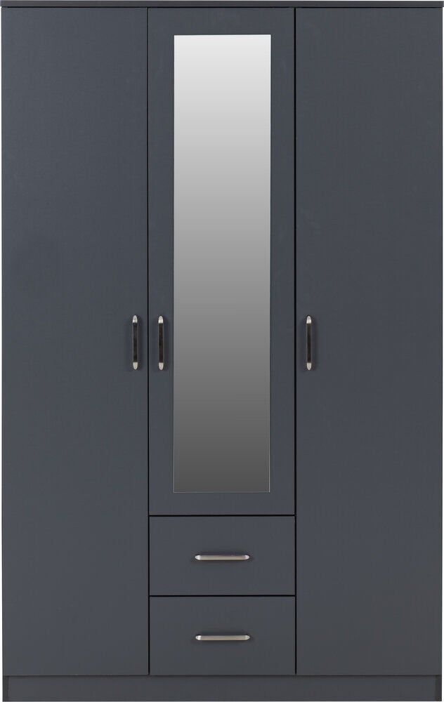 Dakota 3 Door 2 Drawer Mirrored Wardrobe - Dark Grey