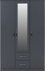 Dakota 3 Door 2 Drawer Mirrored Wardrobe - Dark Grey