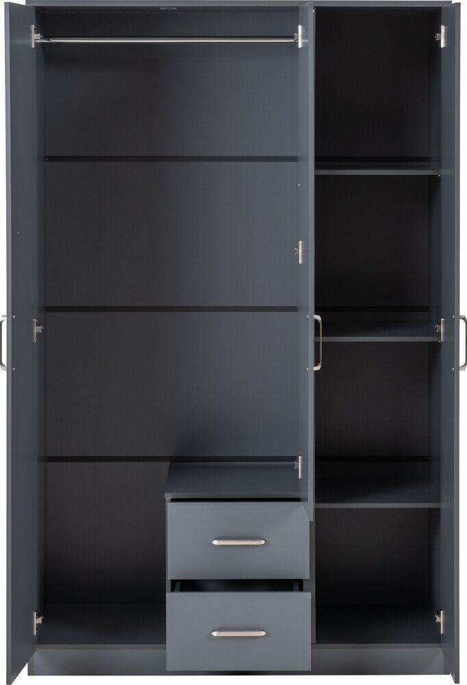 Dakota 3 Door 2 Drawer Mirrored Wardrobe - Dark Grey