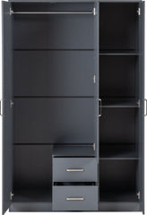 Dakota 3 Door 2 Drawer Mirrored Wardrobe - Dark Grey