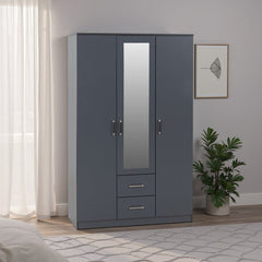 Dakota 3 Door 2 Drawer Mirrored Wardrobe - Dark Grey