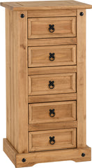 Corona 5 Drawer Narrow Chest - Distressed Waxed Pine