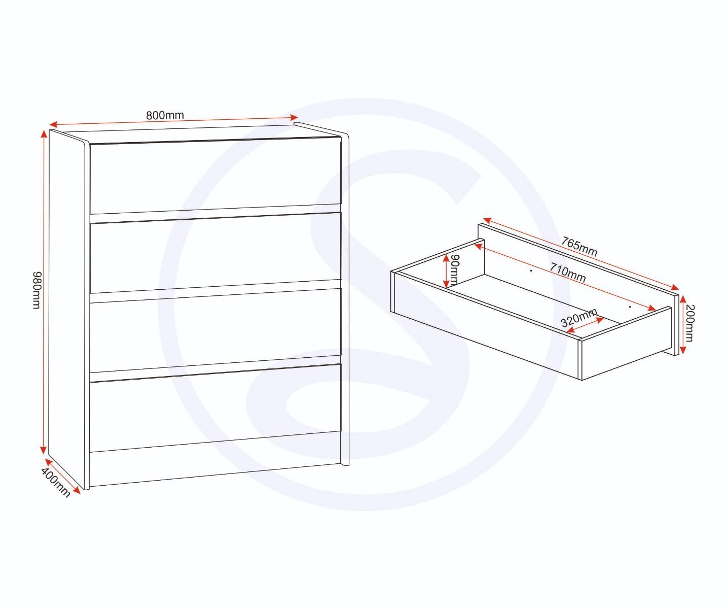 Paris 4 Drawer Chest - Smoked Ash Effect