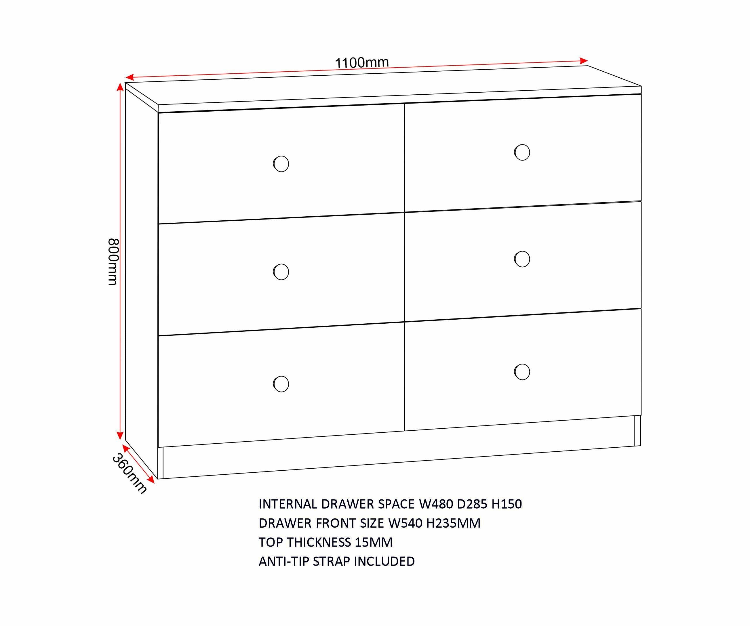 Denver 6 Drawer Chest - White Gloss