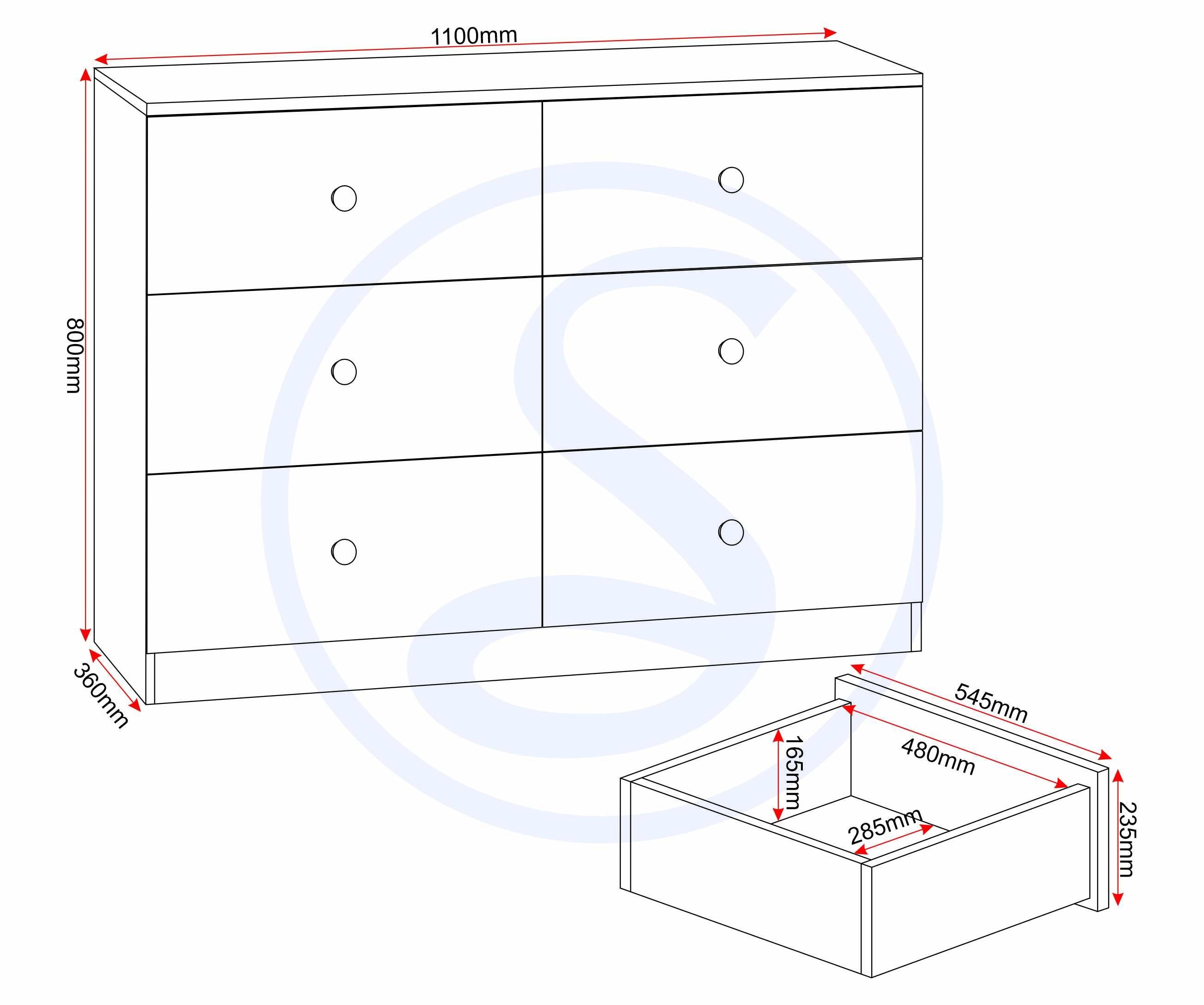 Denver 6 Drawer Chest - Grey Gloss
