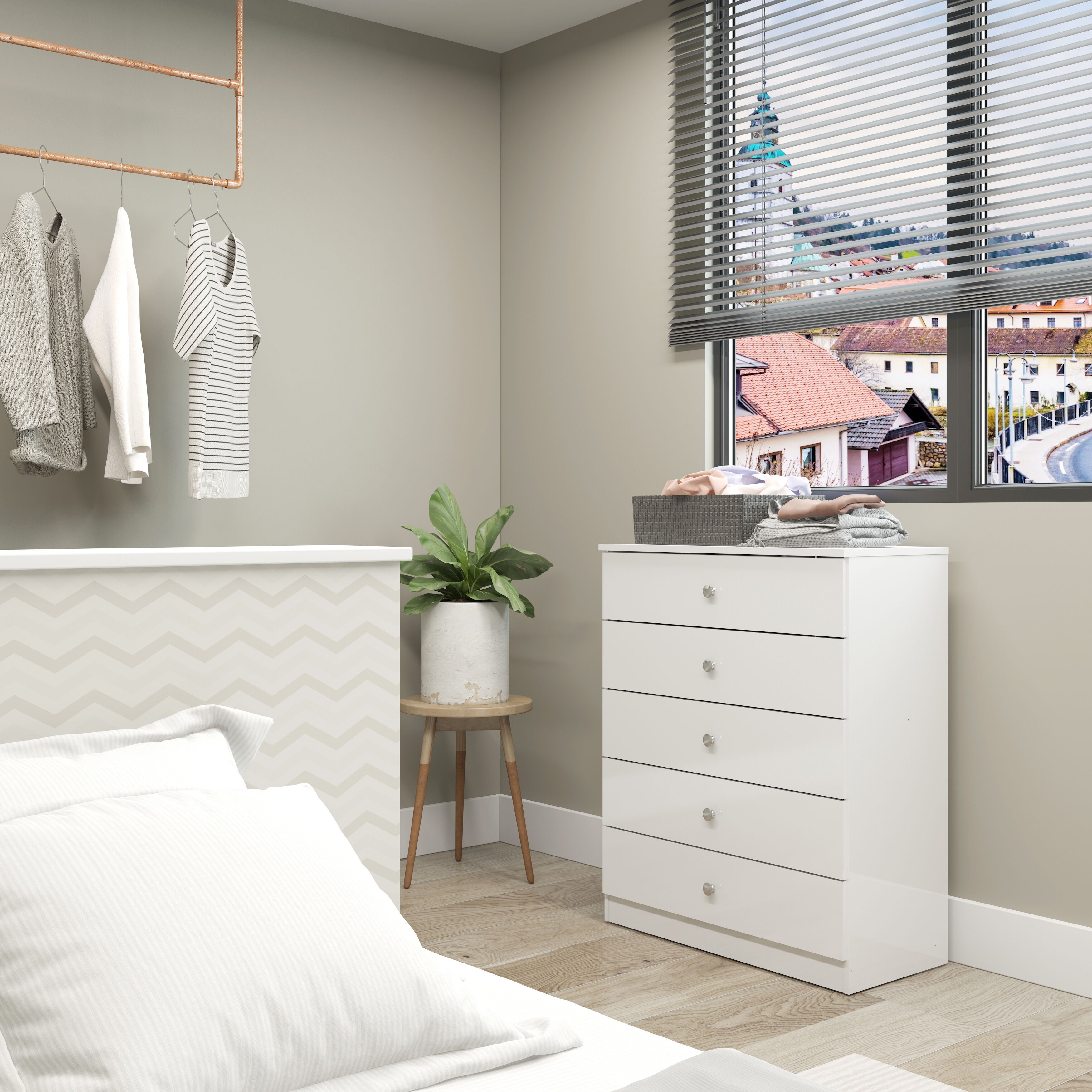 Denver 5 Drawer Chest - White Gloss
