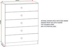 Denver 5 Drawer Chest - White Gloss