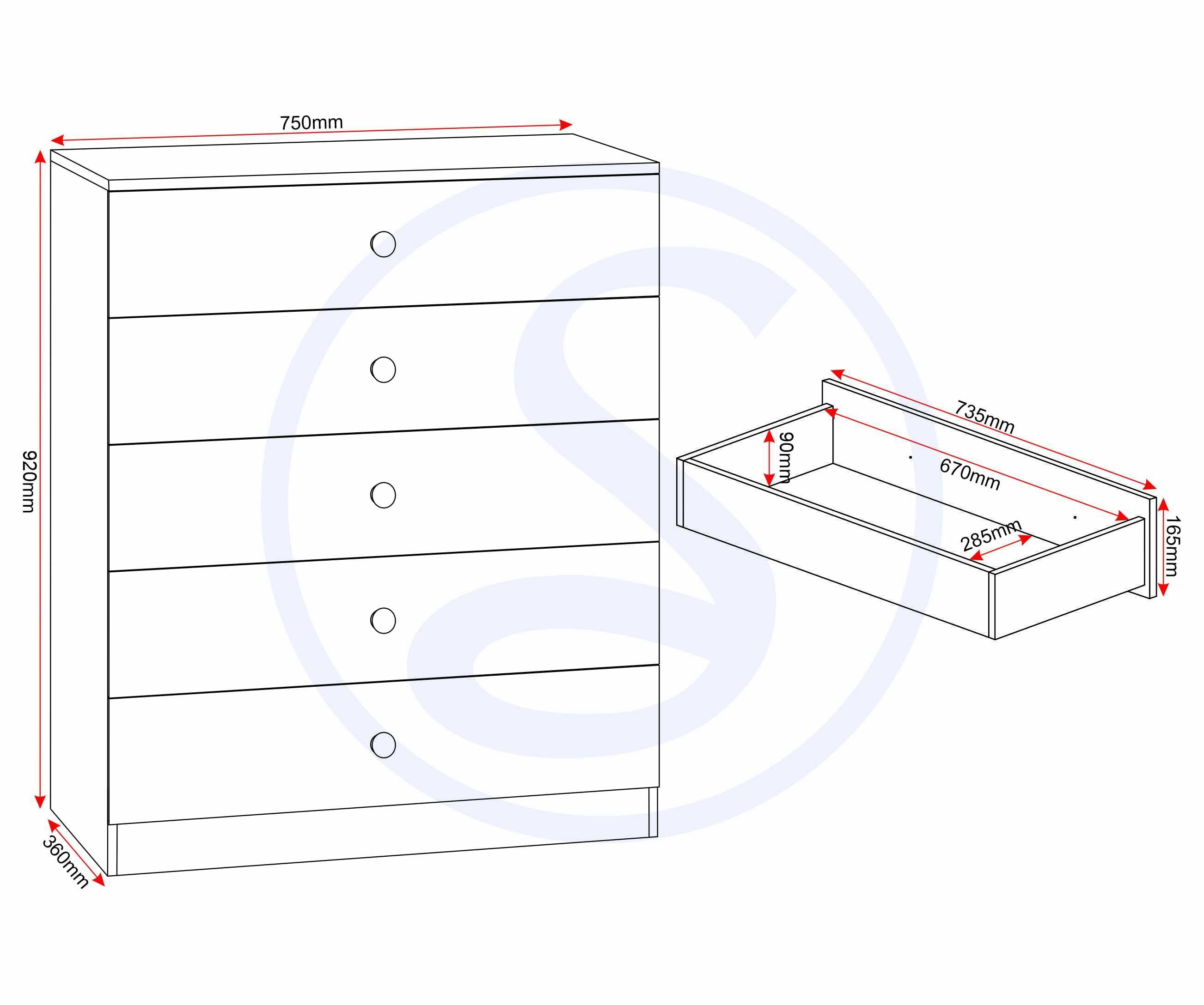 Denver 5 Drawer Chest - Grey Gloss