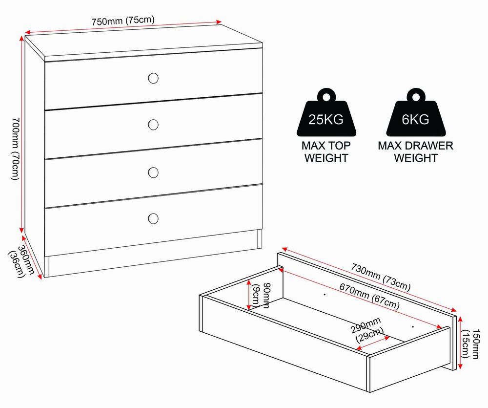 Denver 4 Drawer Chest - Grey Gloss