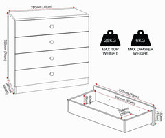 Denver 4 Drawer Chest - Grey Gloss