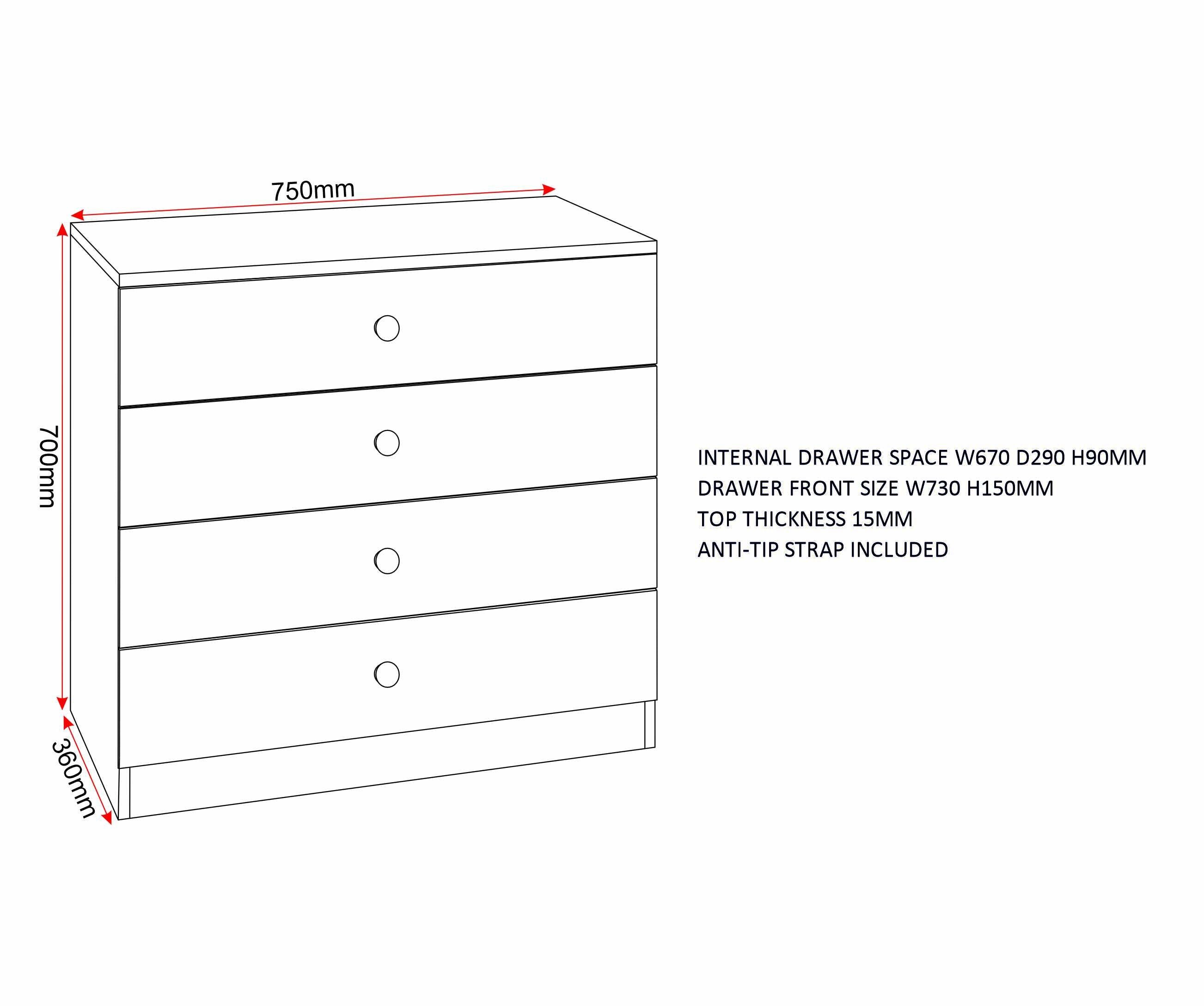 Denver 4 Drawer Chest - White/Blue Gloss