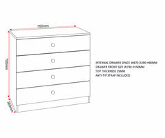 Denver 4 Drawer Chest - White/Blue Gloss
