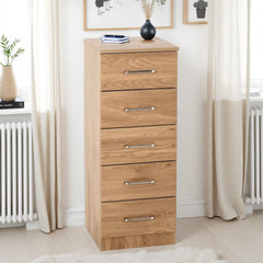 Dakota 5 Drawer Narrow Chest - Oak Effect