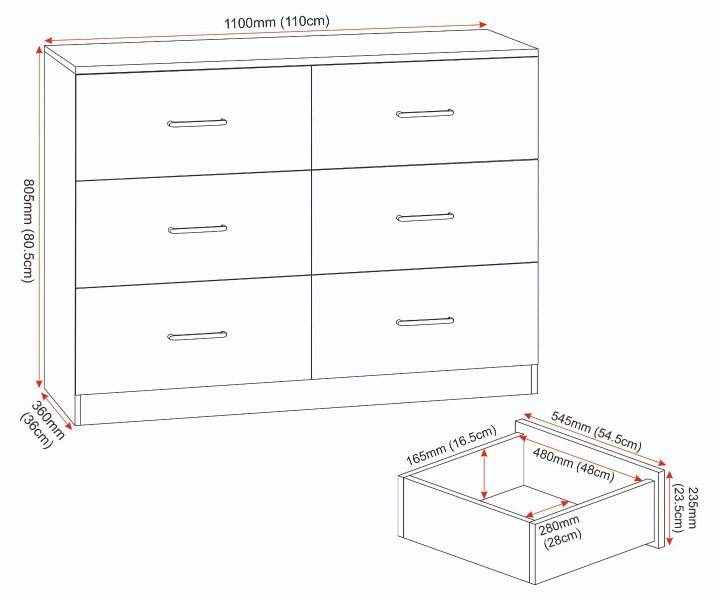 Dakota 6 Drawer Chest - White